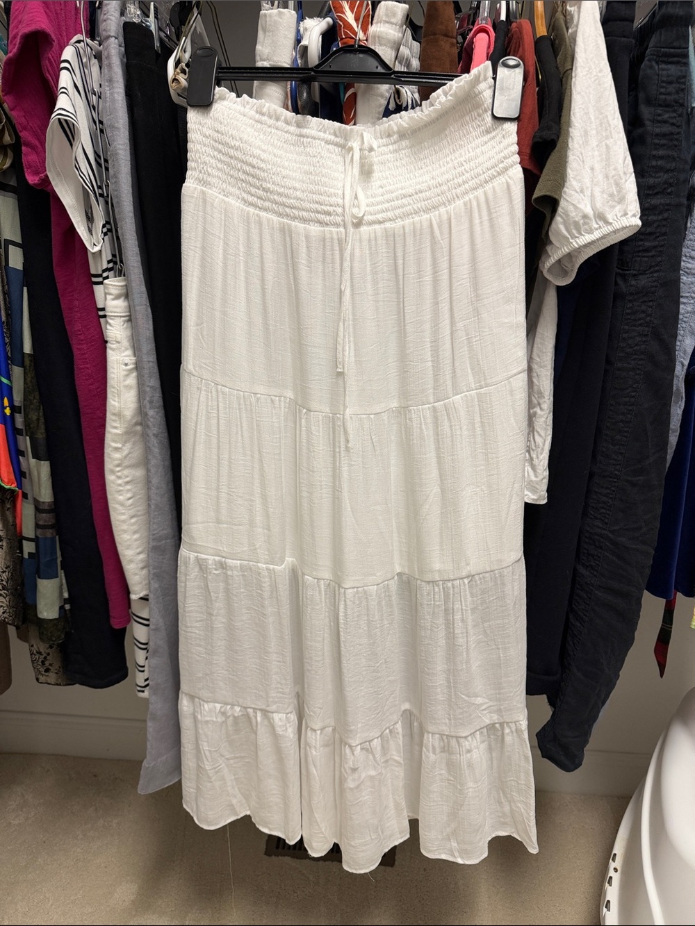 Love Tree White Tiered Maxi Skirt with Smocked Waist